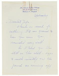 Letter from Yolande Du Bois Williams to W. E. B. Du Bois
