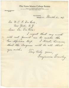 Letter from Benjamin Brawley to W. E. B. Du Bois