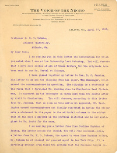 Letter from the Voice of the Negro to W. E. B. Du Bois