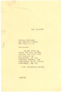 Letter from W. E. B. Du Bois to Brooks Brothers