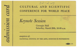 Admission card to Cultural and Scientific Conference keynote session