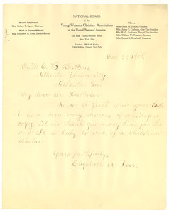 Letter from Elizabeth A. Ross to W. E. B. Du Bois