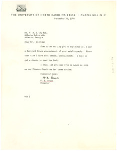 Letter from University of North Carolina Press to W. E. B. Du Bois ...
