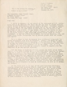 Letter from Cynthia Miller to Judge Harold Greene