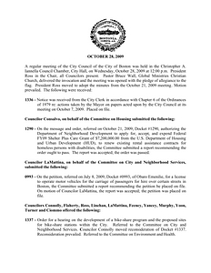 City Council meeting minutes, October 28, 2009