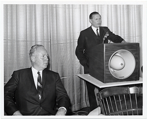 Mayor John F. Collins listening to Governor John A. Volpe