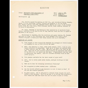Minutes for Washington Park Association of Apartment House Owners meeting on June 9, 1964