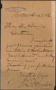 Letter written by John Q.A. Brackett, 1886