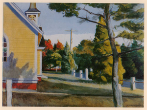 Framed photo of Edward Hopper painting of Chapel in the Pines
