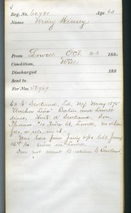 Tewksbury Almshouse Intake Record: Winsey, Mary