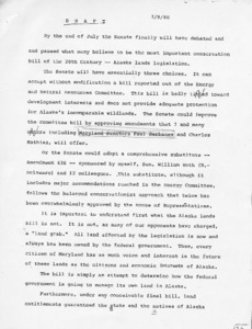 Draft of Statement by Senator Paul E. Tsongas on the Alaska Lands Legislation