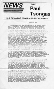 News from Paul Tsongas: Speech regarding the Coalition for the Peaceful Uses of Space