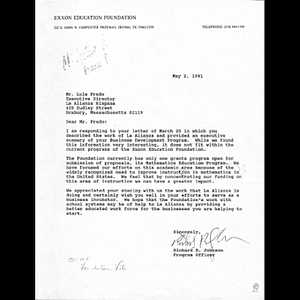 Letter to Luis Prado from Richard R. Johnson.