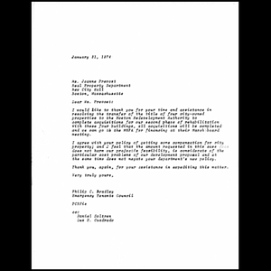 Letter to Joanne Prevost from Philip C. Bradley.