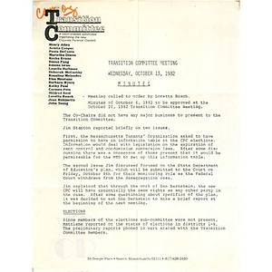 Transition committee meeting minutes October 13, 1982.