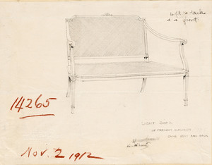 "Light Sofa of French Walnut - Cane Seat and Back"