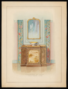 "Commode of Walnut, Gold Mirror Over"