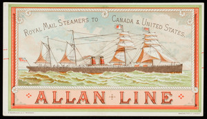 Trade card for the Allan Line, Royal Mail Steamers to Canada & United States, location unknown, 1882