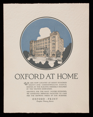 Oxford at home, Oxford-Print, 881 Commonwealth Avenue, Boston, Mass.