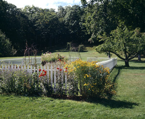 View of fenced garden, summer, Barrett House, New Ipswich, N.H.
