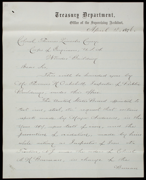 D. Garrison to Thomas Lincoln Casey, April 18, 1876