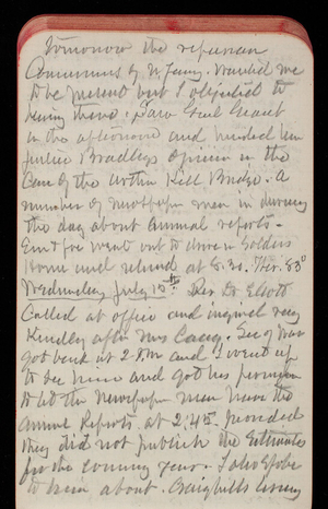 Thomas Lincoln Casey Notebook, May 1891-September 1891, 57, tomorrow the [illegible]