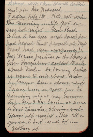 Thomas Lincoln Casey Notebook, May 1893-August 1893, 78, dinner Capt and Mrs. Powell called