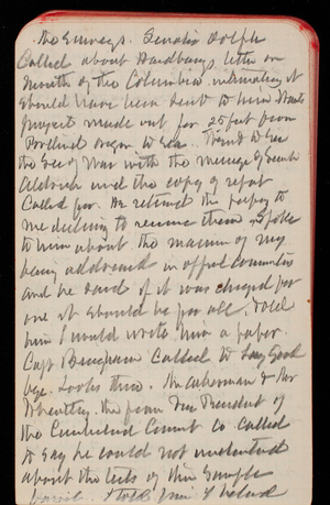 Thomas Lincoln Casey Notebook, November 1889-January 1890, 93, the surveys. Senator Dolph