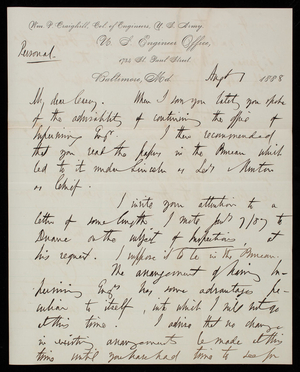 [William] P. Craighill to Thomas Lincoln Casey, August 1, 1888