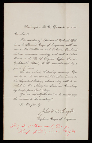 John G. D. Knight to Thomas Lincoln Casey, December 17, 1891