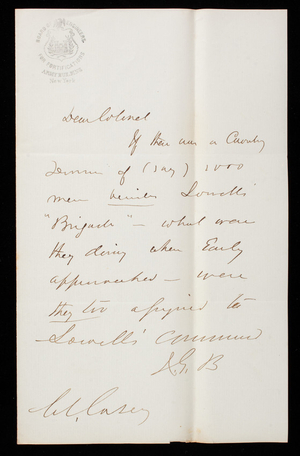[John G.] Barnard to Thomas Lincoln Casey, December 1870