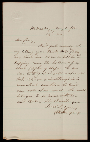 A. A. Humphreys to Thomas Lincoln Casey, May 2, 1883