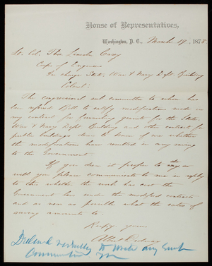 Albert Ordway to Thomas Lincoln Casey, March 19, 1878