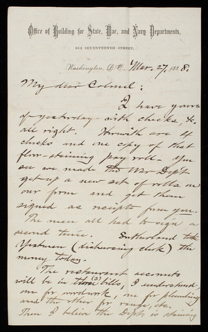 Bernard R. Green to Thomas Lincoln Casey, March 27, 1888