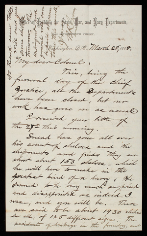 Bernard R. Green to Thomas Lincoln Casey, March 28, 1888