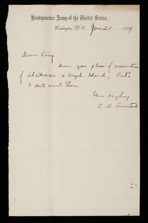 General [Cyrus] B. Comstock To Thomas Lincoln Casey, June 21, 1869 ...