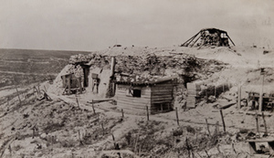 View of a command post bunker with the countryside in the background