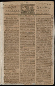 The Boston-Gazette, and Country Journal, 22 August 1774