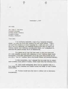Letter from Mark H. McCormack to Pontiac Motor Division