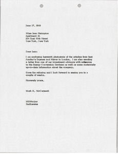 Letter from Mark H. McCormack to Jean Shrimpton