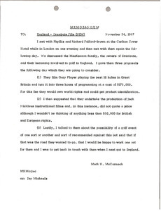 Memorandum from Mark H. McCormack to Jay Michaels