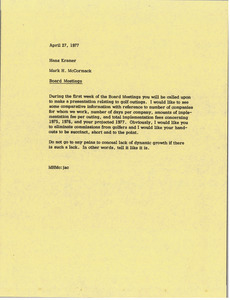 Memorandum from Mark H. McCormack to Hans Kramer