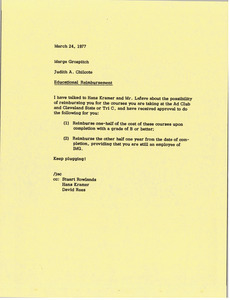 Memorandum from Judy A. Chilcote to Marge Grospitch