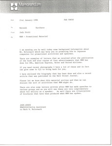 Memorandum from Judy Stott to Matsuki and Kurihara