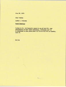 Memorandum from Judy A. Chilcote to John Webber