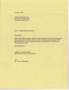 Letter from Judy A. Chilcote to Union Commerce Bank