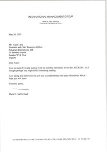 Letter from Mark H. McCormack to Alain Levy