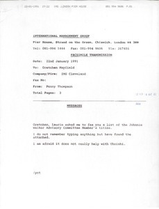 Fax from Penny Thompson to Gretchen Mayfield