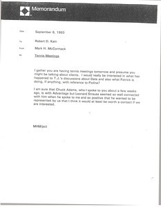 Memorandum from Mark H. McCormack to Robert D. Kain