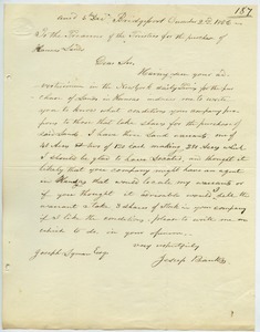 Letter from Joseph Banks to Joseph Lyman